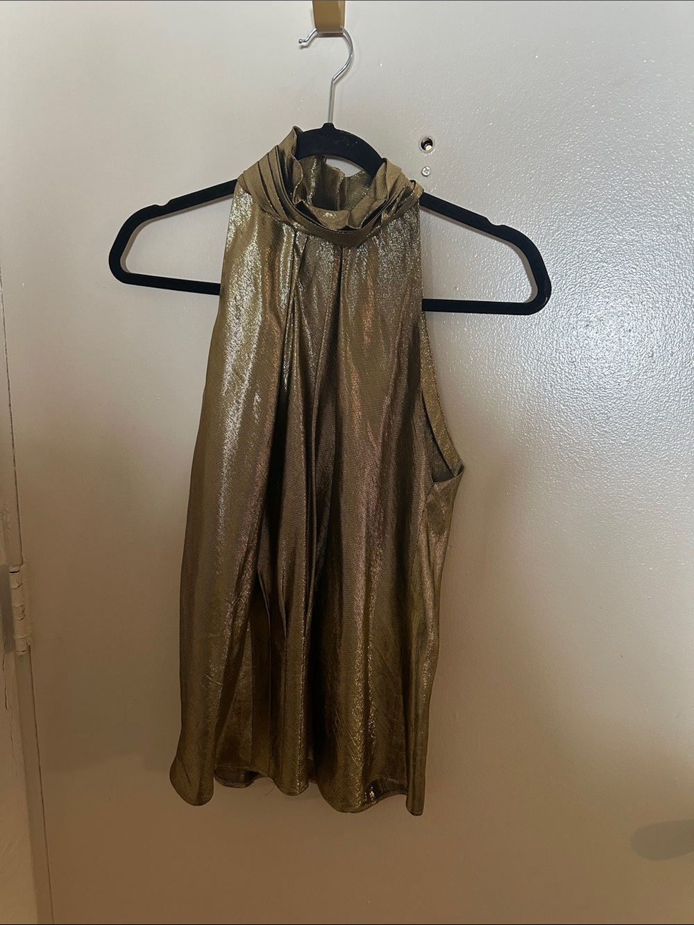 Vintage Women's Gold Metallic Halter Neck Blouse Made in USA